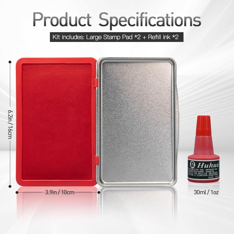 Melispapa Large Red Stamp Ink Pad Set - 1 Red Stamp Pad & 2 Ink-Refills (2 oz, Red), 6.2" x 3.9" Large Red Ink Pad for Rubber Stamps, Non-Toxic, Washable, Waterproof & Permanent Felt Pad - Image 3